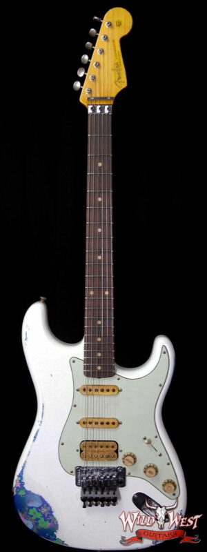 Fender Custom Shop Wild West Exclusive White Lightning Stratocaster HSS Floyd Rose Heavy Relic Rosewood Board 21 Frets Blue Flower