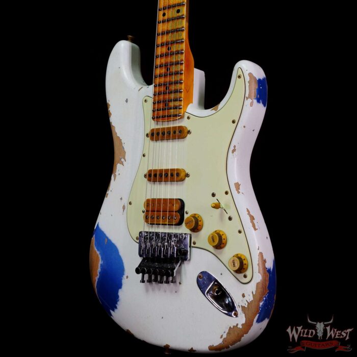 Fender Custom Shop Wild West White Lightning Stratocaster HSS Floyd Rose Maple Board 22 Frets Heavy Relic Lake Placid Blue - Image 2