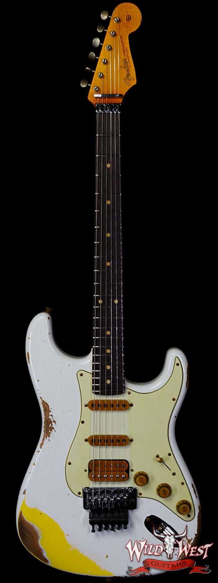 Fender Custom Shop Wild West White Lightning Stratocaster HSS Floyd Rose Rosewood Board 22 Frets Heavy Relic Graffiti Yellow - Image 1