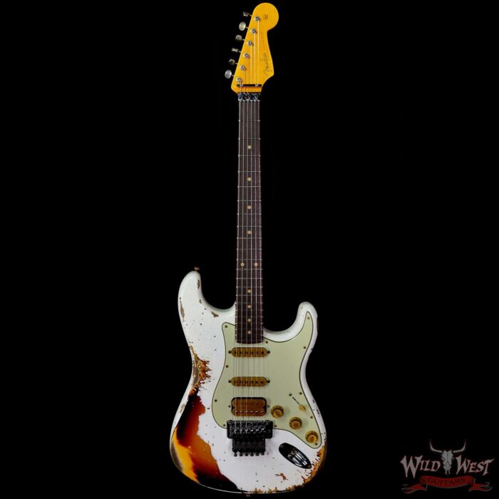 Fender Custom Shop Wild West White Lightning Stratocaster HSS Floyd Rose Rosewood Board 22 Frets Heavy Relic 3 Tone Sunburst - Image 3