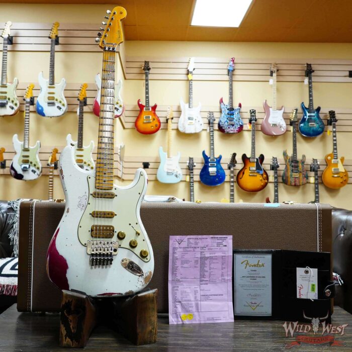 Fender Custom Shop Wild West White Lightning Stratocaster HSS Floyd Rose Maple Fingerboard 22 Frets Heavy Relic Lipstick Pink Metallic 8.10 LBS - Image 6