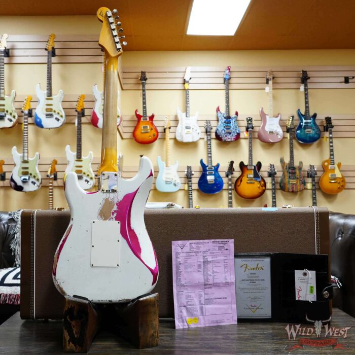 Fender Custom Shop Wild West White Lightning Stratocaster HSS Floyd Rose Maple Fingerboard 22 Frets Heavy Relic Lipstick Pink Metallic 8.10 LBS - Image 9