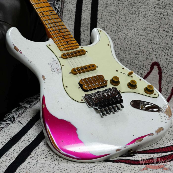 Fender Custom Shop Wild West White Lightning Stratocaster HSS Floyd Rose Maple Fingerboard 22 Frets Heavy Relic Lipstick Pink Metallic 8.10 LBS - Image 7