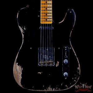 Fender Custom Shop 1952 Telecaster Maple Neck Heavy Relic Aged Black with Black Pickguard - Image 3