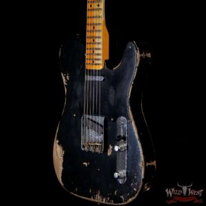 Fender Custom Shop 1952 Telecaster Maple Neck Heavy Relic Aged Black with Black Pickguard - Image 2
