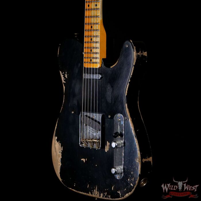 Fender Custom Shop 1952 Telecaster Maple Neck Heavy Relic Aged Black with Black Pickguard - Image 2