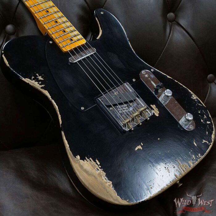 Fender Custom Shop 1952 Telecaster Maple Neck Heavy Relic Aged Black with Black Pickguard - Image 12