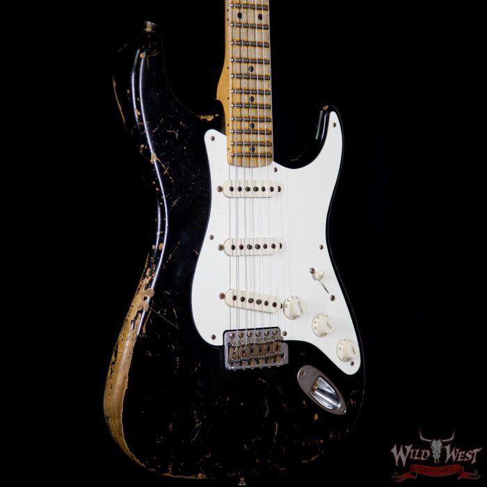 2011 Fender Custom Shop 1956 Stratocaster Heavy Relic Flame Quartersawn Maple Neck Black 7.1 Pounds - Image 4