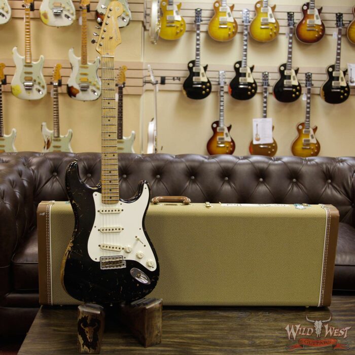 2011 Fender Custom Shop 1956 Stratocaster Heavy Relic Flame Quartersawn Maple Neck Black 7.1 Pounds - Image 12