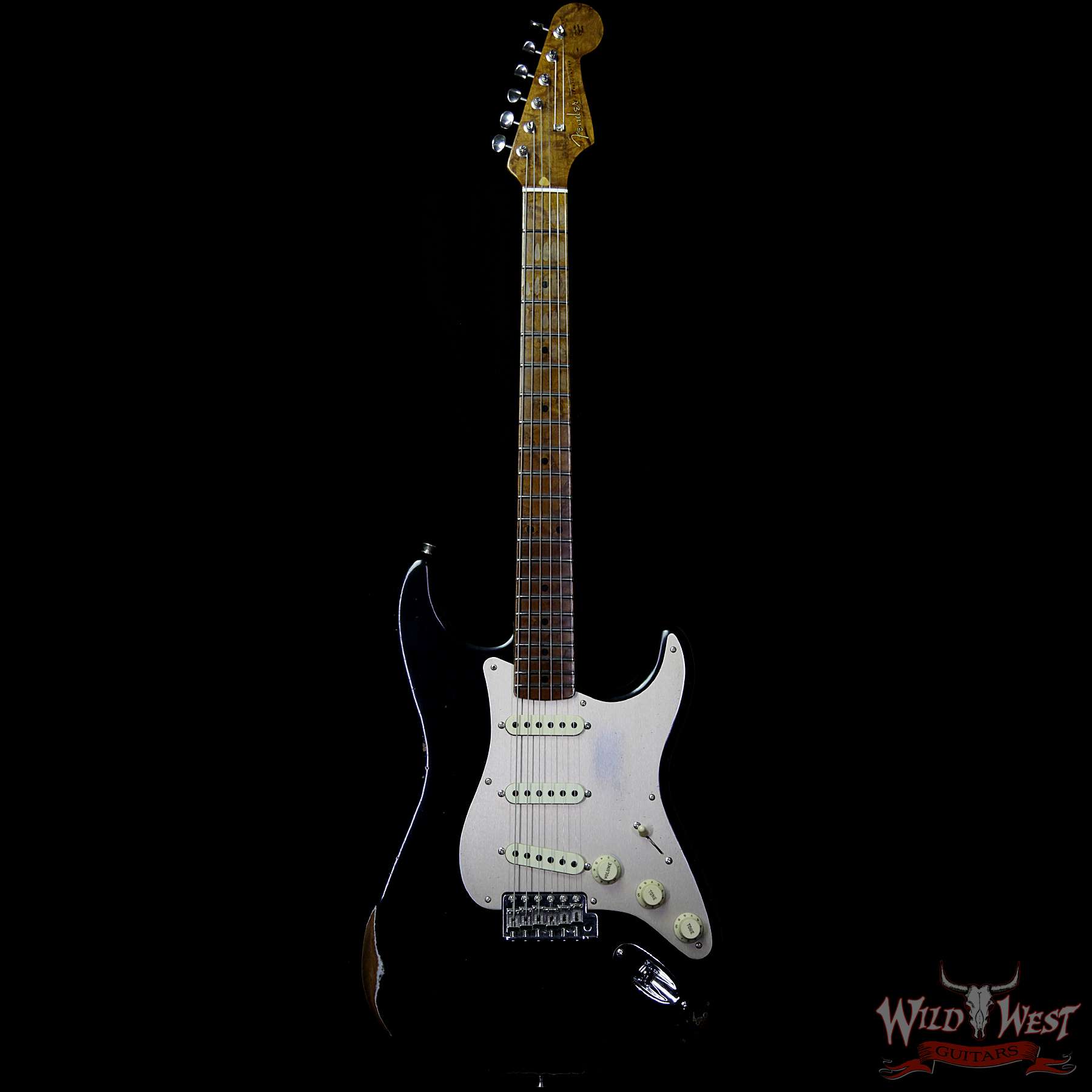 fendercs-1956rststratrelic-cz539382-f__wwg.jpg Fender Custom Shop 1956 Roasted Stratocaster Relic Birdseye Neck & Fingerboard Aged Black - Image 4