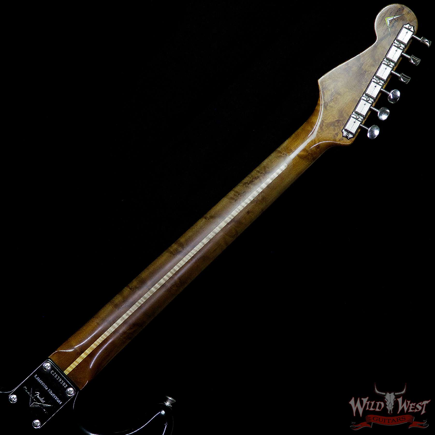 fendercs-1956rststratrelic-cz539382-nb__wwg.jpg Fender Custom Shop 1956 Roasted Stratocaster Relic Birdseye Neck & Fingerboard Aged Black - Image 10