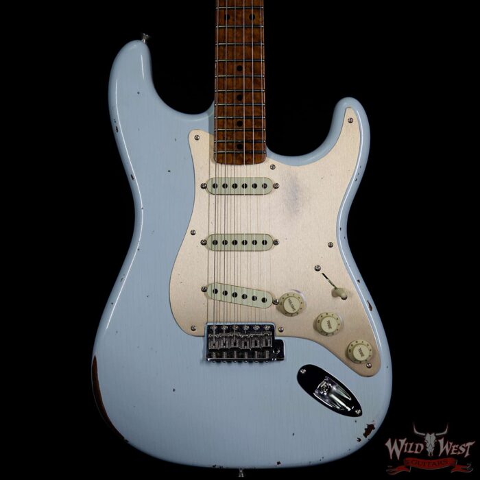 Fender Custom Shop 30th Anniversary LTD Roasted 1956 Stratocaster Relic Birdseye Neck & Board Faded Sonic Blue - Image 3
