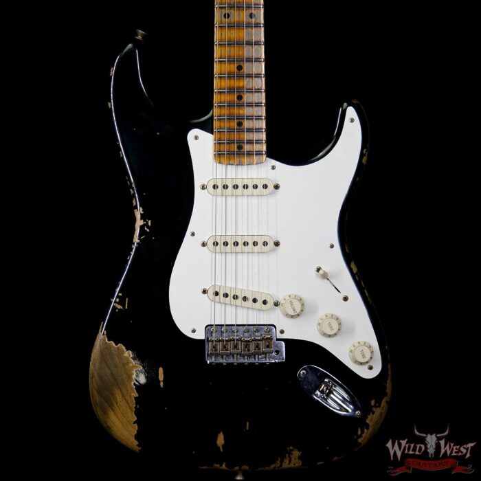 Fender Custom Shop 1957 Stratocaster Heavy Relic Maple Neck Black - Image 3