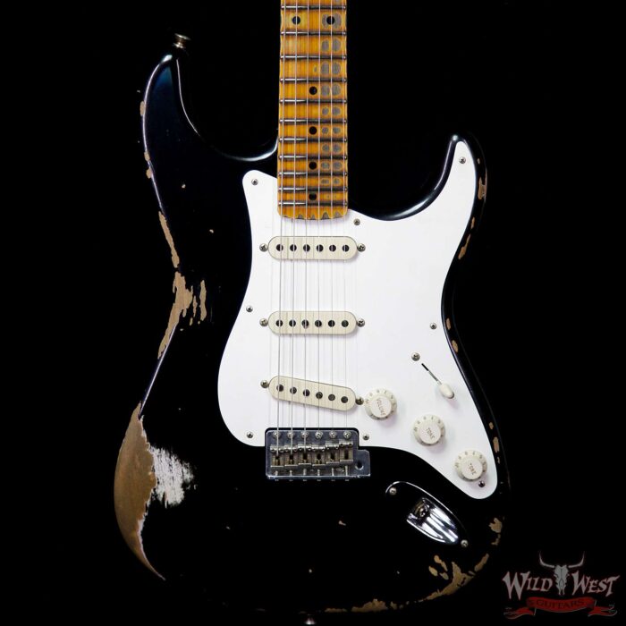 Fender Custom Shop 1957 Stratocaster Reissue Heavy Relic Maple Neck Black - Image 3