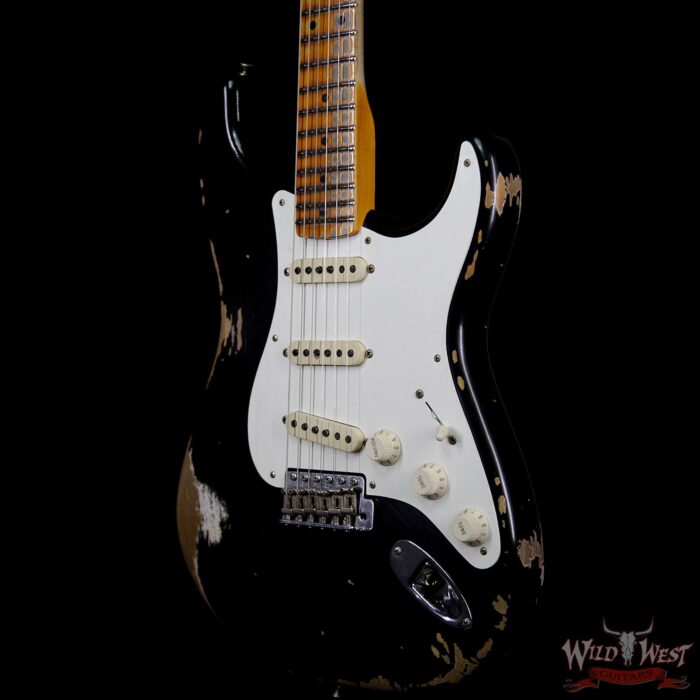 Fender Custom Shop 1957 Stratocaster Reissue Heavy Relic Maple Neck Black - Image 2