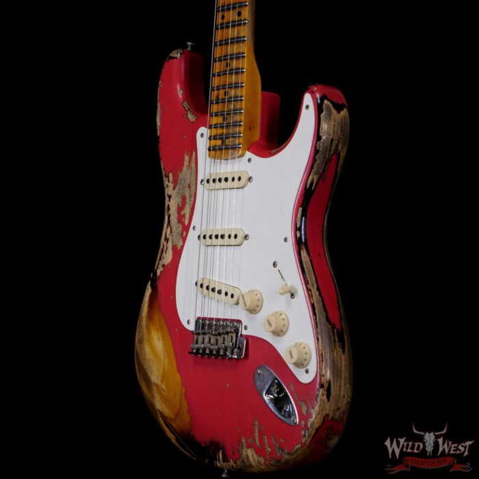 Fender Custom Shop Limited Edition 1957 Stratocaster Heavy Relic Hand-Wound Pickups Fiesta Red over 2 Tone Sunburst - Image 2