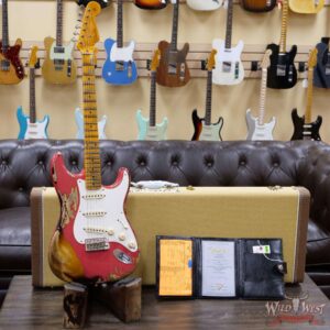 Fender Custom Shop Limited Edition 1957 Stratocaster Heavy Relic Hand-Wound Pickups Fiesta Red over 2 Tone Sunburst - Image 6