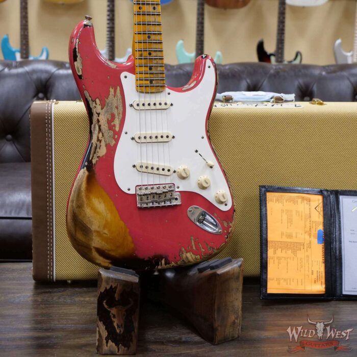 Fender Custom Shop Limited Edition 1957 Stratocaster Heavy Relic Hand-Wound Pickups Fiesta Red over 2 Tone Sunburst - Image 8