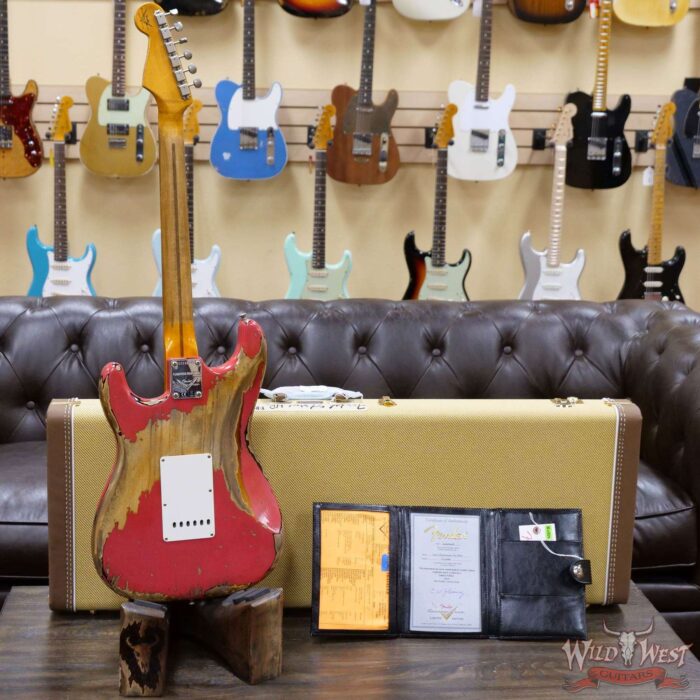 Fender Custom Shop Limited Edition 1957 Stratocaster Heavy Relic Hand-Wound Pickups Fiesta Red over 2 Tone Sunburst - Image 9