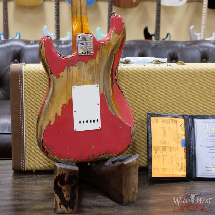 Fender Custom Shop Limited Edition 1957 Stratocaster Heavy Relic Hand-Wound Pickups Fiesta Red over 2 Tone Sunburst - Image 11