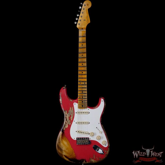 Fender Custom Shop Limited Edition 1957 Stratocaster Heavy Relic Hand-Wound Pickups Fiesta Red over 2 Tone Sunburst - Image 3