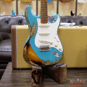Fender Custom Shop Limited Edition 1957 Stratocaster Heavy Relic Hand-Wound Pickups Taos Turquoise over 2 Tone Sunburst - Image 8