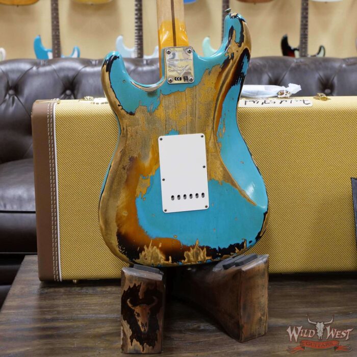 Fender Custom Shop Limited Edition 1957 Stratocaster Heavy Relic Hand-Wound Pickups Taos Turquoise over 2 Tone Sunburst - Image 11