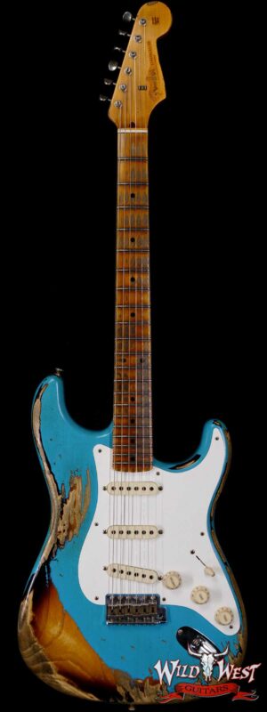 Fender Custom Shop Limited Edition 1957 Stratocaster Heavy Relic Hand-Wound Pickups Taos Turquoise over 2 Tone Sunburst