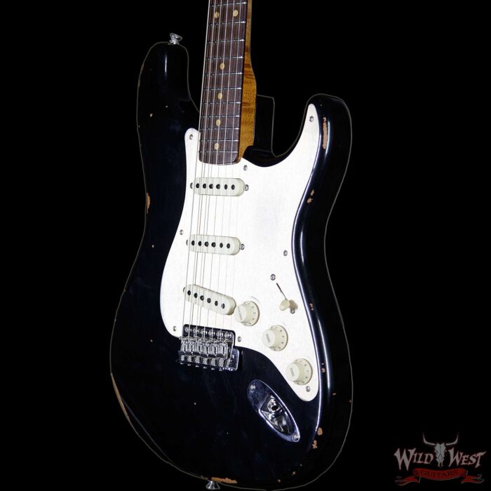 Fender Custom Shop Roasted 1960 Stratocaster Relic AAA Birdseye Neck 3A Rosewood Slab Board Black - Image 2