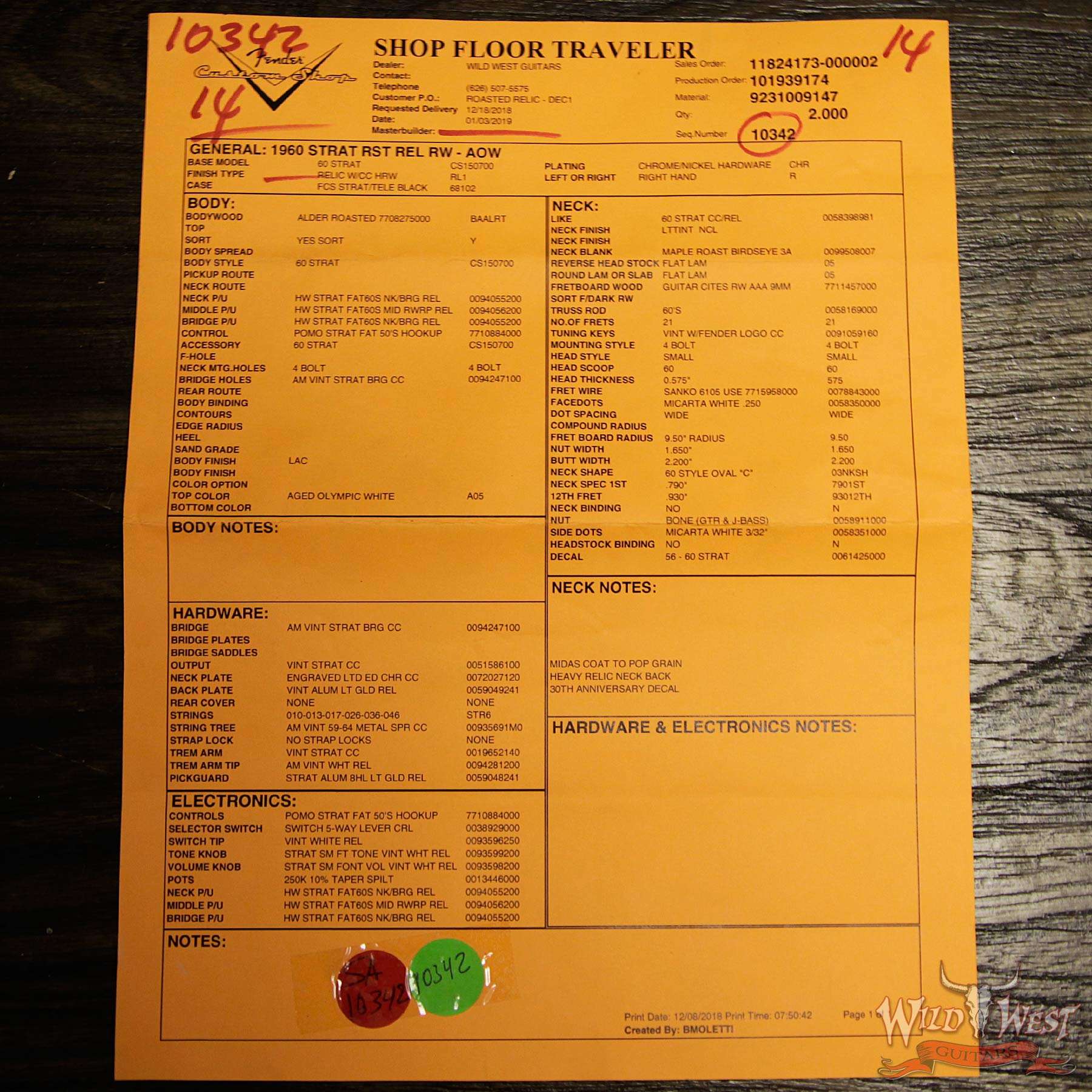 fendercs-1960rststrat-owt-cz539487-coa2__wwg.jpg Fender Custom Shop 1960 Roasted Stratocaster Relic 3A Birdseye Neck with 3A Rosewood Slab Board Olympic White - Image 13