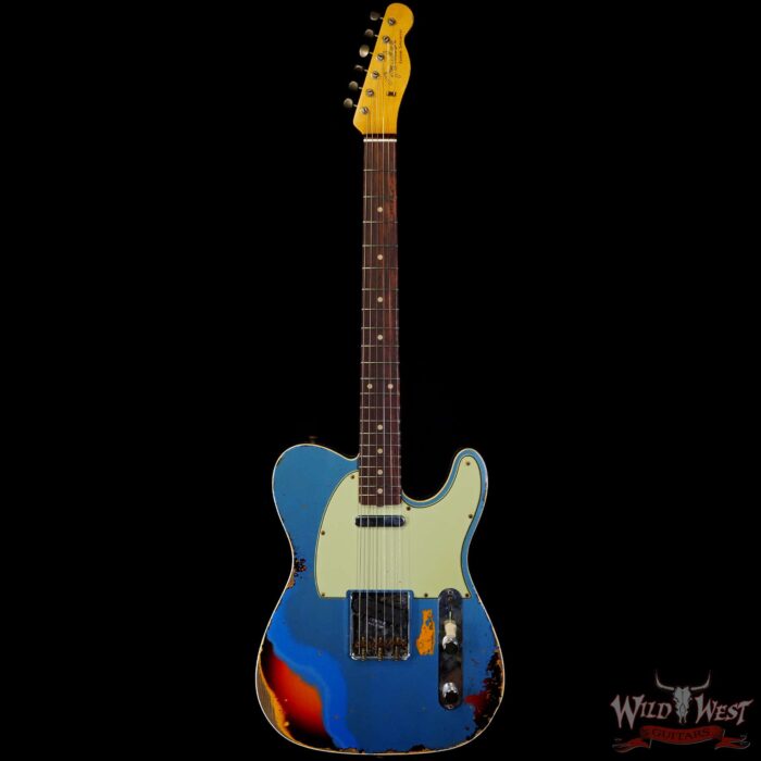 Fender Custom Shop 1960 Telecaster Custom Hand-Wound Pickups Heavy Relic Lake Placid Blue over 3 Tone Sunburst - Image 3