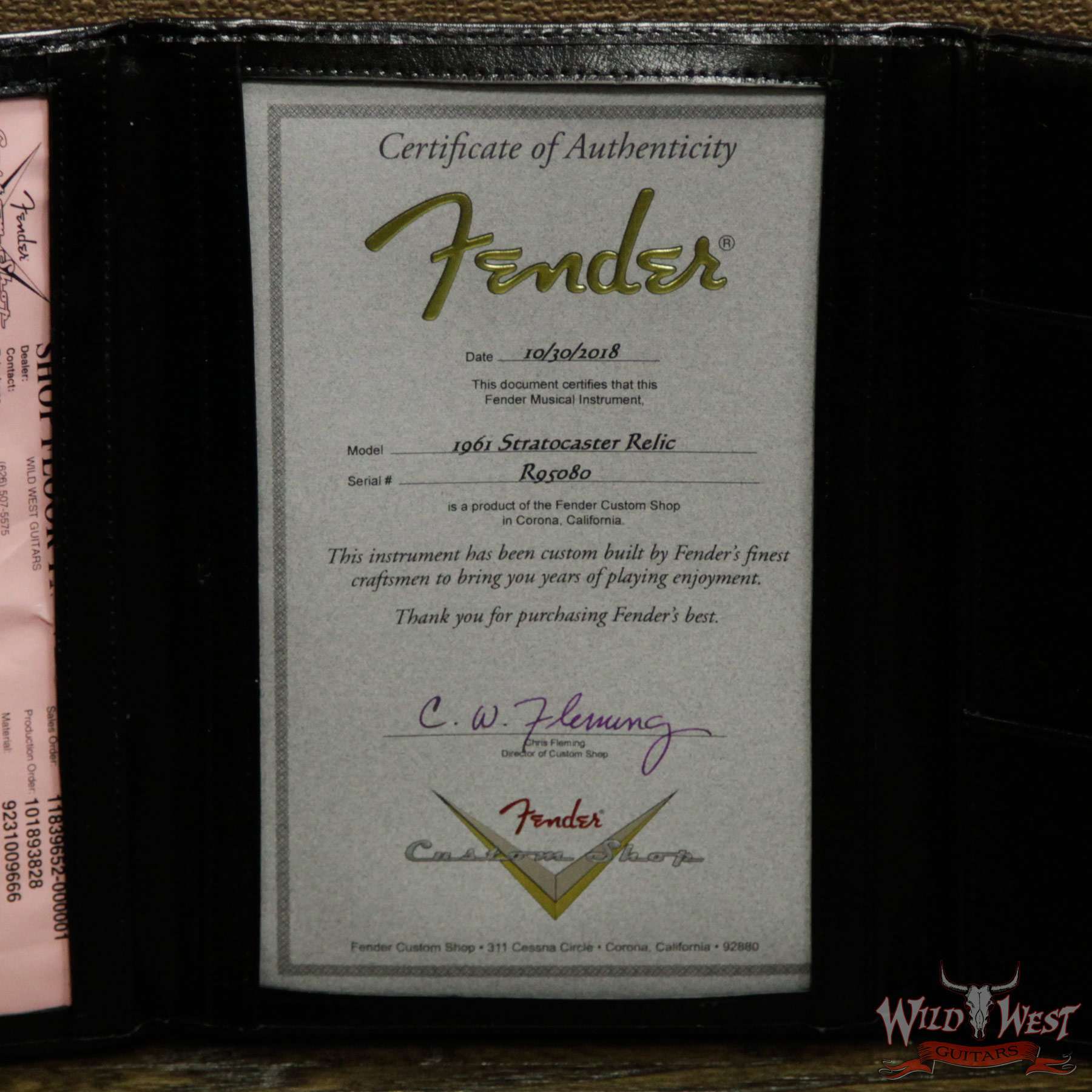 fendercs-1961strathshrelic-avw-r95080-coa__wwg.jpg Fender Custom Shop 1961 Stratocaster Relic HSH Maple Neck Aged Vintage White - Image 11
