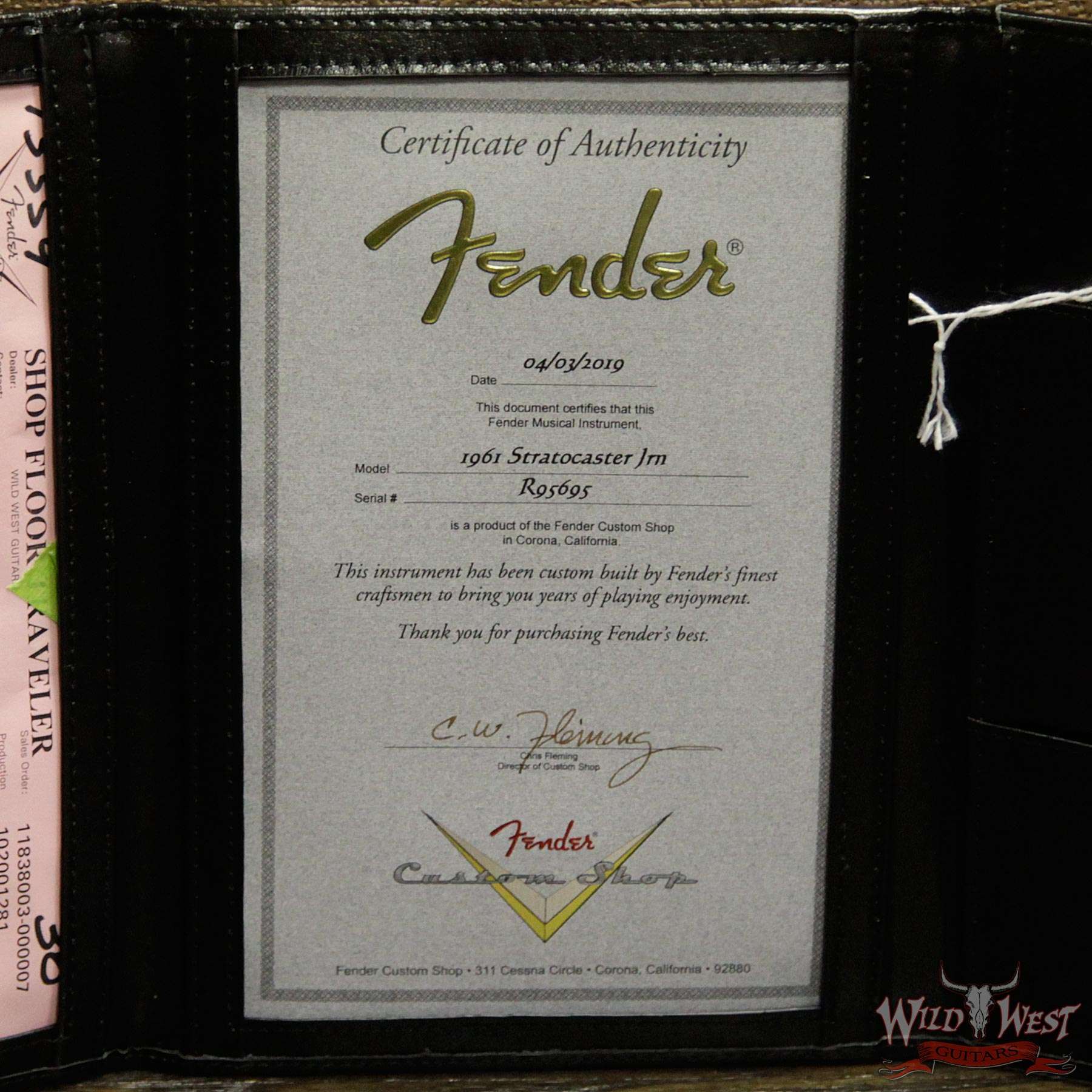 fendercs-1961stratjm-owt-r95695-coa2__wwg.jpg Fender Custom Shop 1961 Stratocaster Journeyman Relic Dirty Neck 3A Rosewood Slab Board Olympic White - Image 17