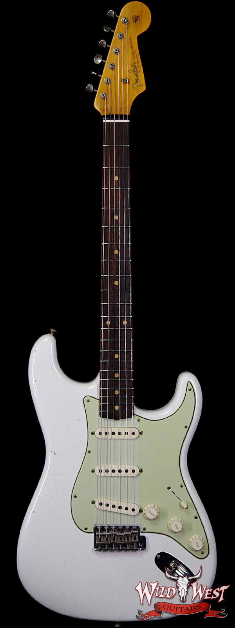 fendercs-1961stratjm-owt-r95695-main__wwg_large.jpg Fender Custom Shop 1961 Stratocaster Journeyman Relic Dirty Neck 3A Rosewood Slab Board Olympic White - Image 1