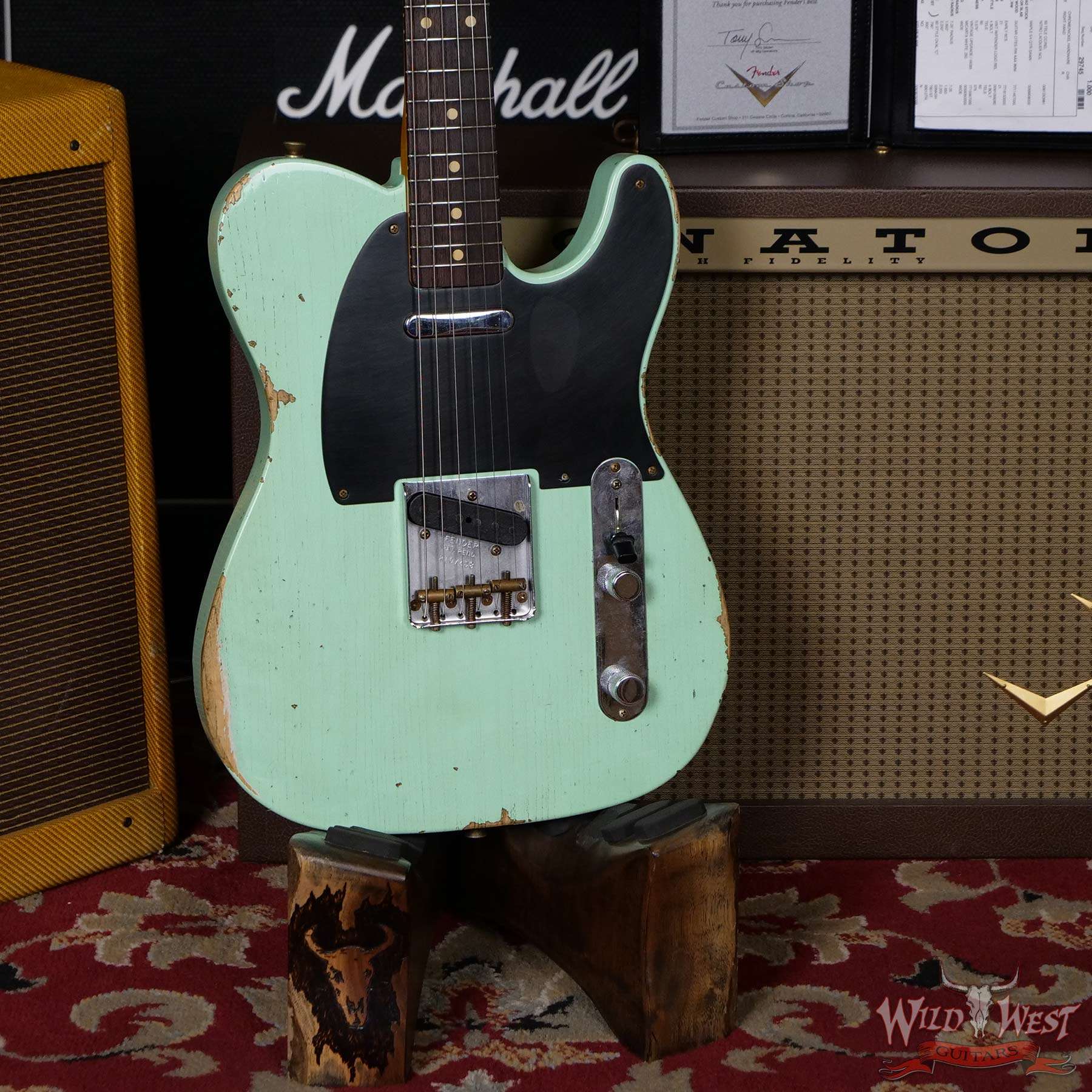fendercs-1961telerelic-sfg-r107458-d2__wwg.jpg Fender Custom Shop 1961 Telecaster Relic Quater-Sawn Maple AAA Rosewood Fingerboard Surf Green - Image 8