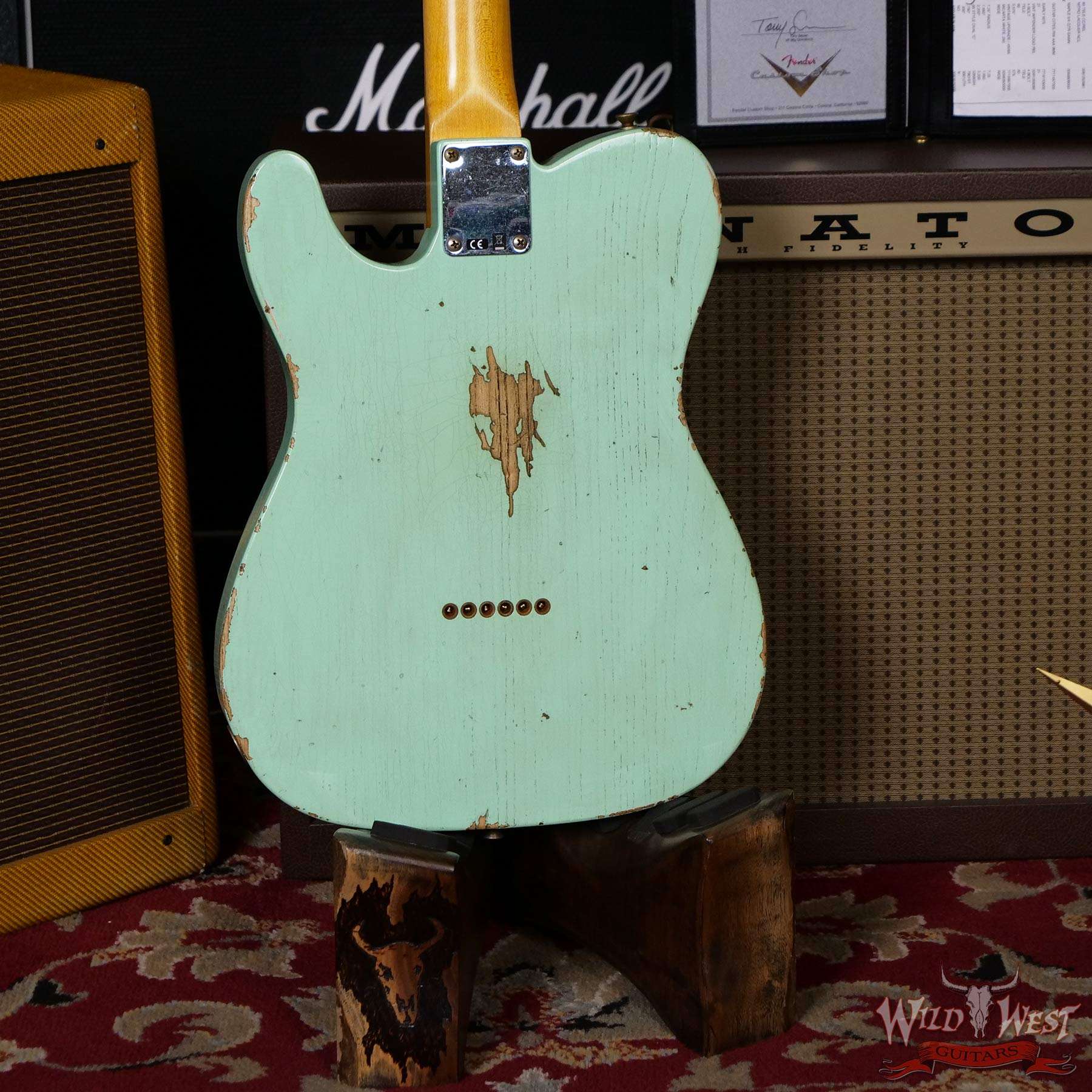 fendercs-1961telerelic-sfg-r107458-d5__wwg.jpg Fender Custom Shop 1961 Telecaster Relic Quater-Sawn Maple AAA Rosewood Fingerboard Surf Green - Image 11