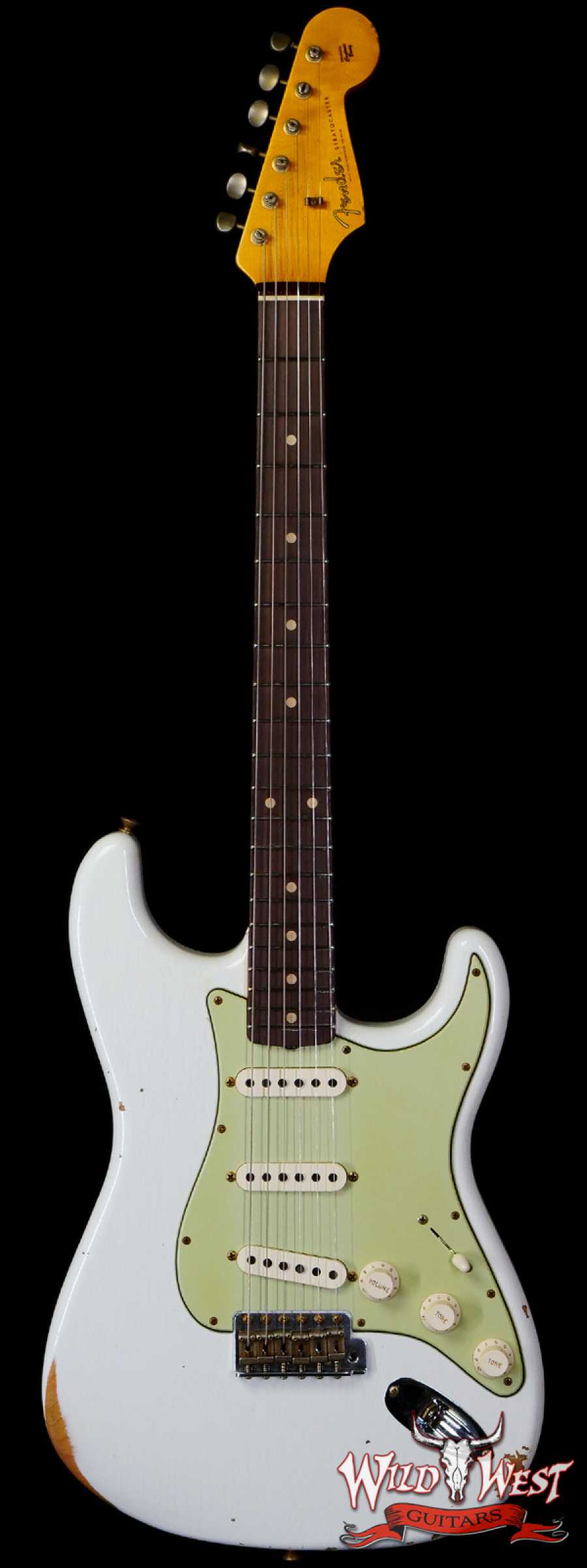 fendercs-1962strat-r-owt-r120827-main__wwg_large.jpg Fender Custom Shop 1962 Stratocaster Hand-Wound Pickups AAA Dark Rosewood Slab Board Relic Olympic White - Image 1