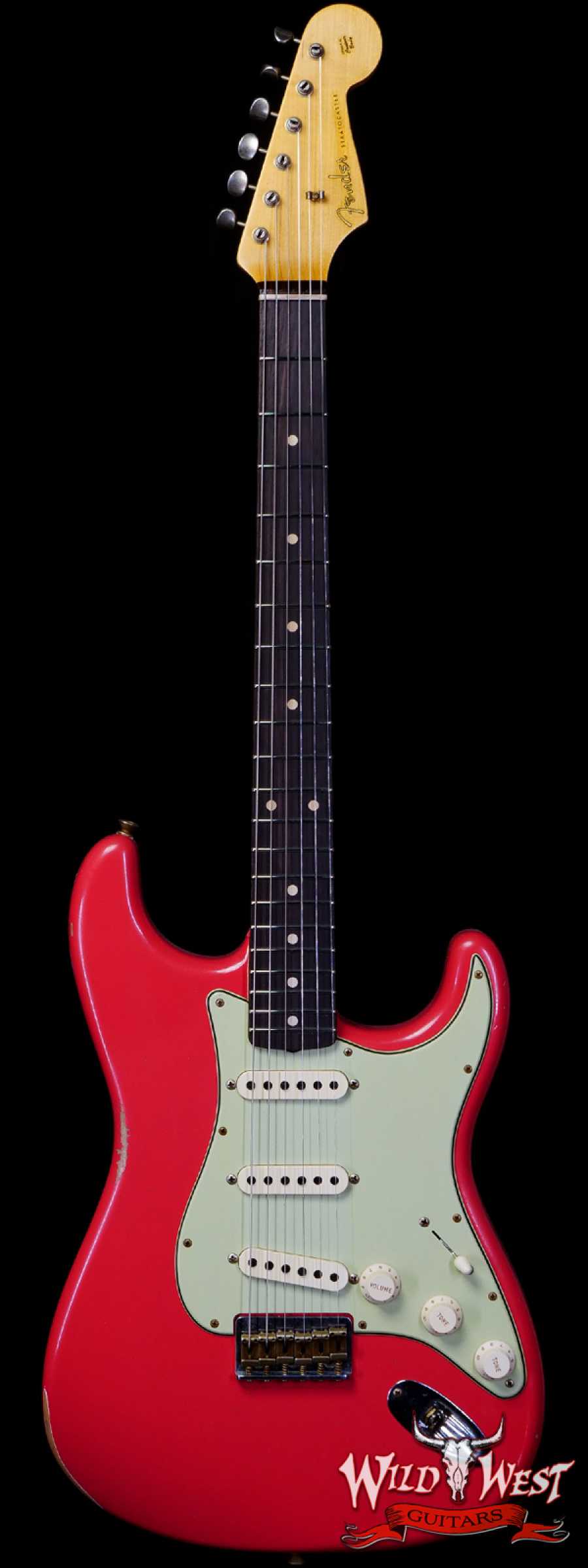 fendercs-1962stratht-frd-r120136-main__wwg_large.jpg Fender Custom Shop 1962 Stratocaster Hardtail Hand-Wound Pickups AAA Dark Rosewood Slab Board Relic Fiesta Red - Image 1