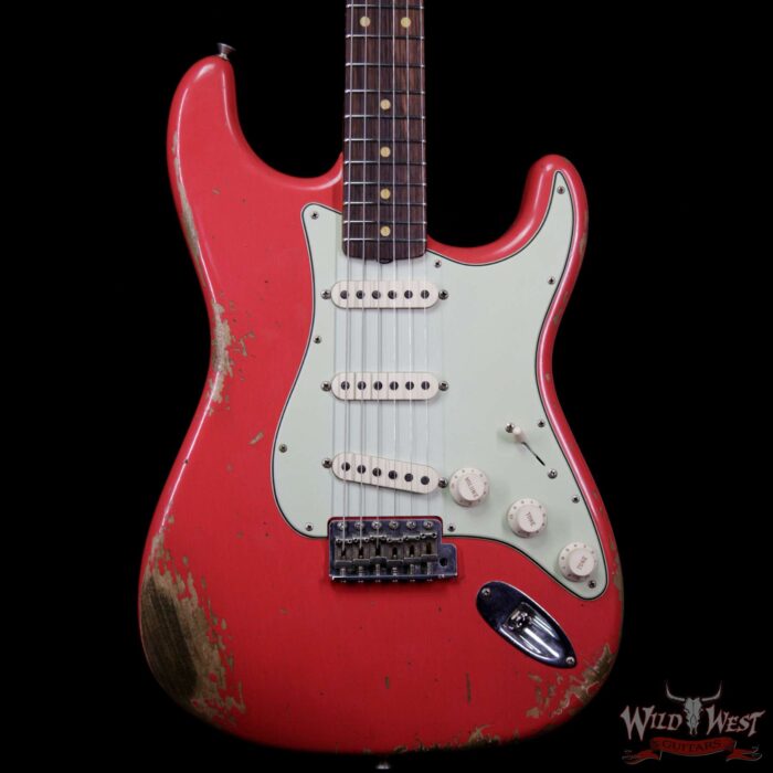 Fender Custom Shop 1963 Stratocaster heavy Relic Round Lam AAA Rosewood Fingerboard Fiesta Red - Image 3
