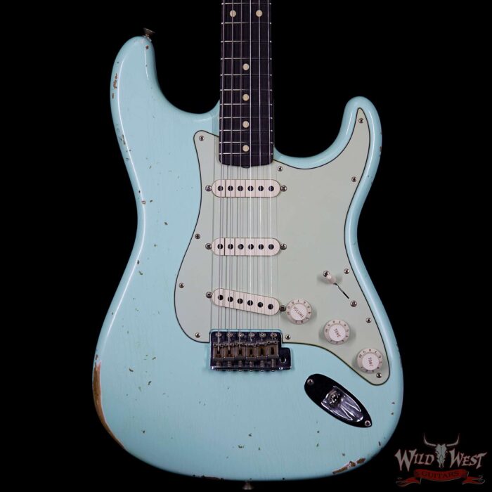 Fender Custom Shop Collection 1963 Stratocaster Relic Sort of Dark AAA Rosewood Fretboard Surf Green - Image 3