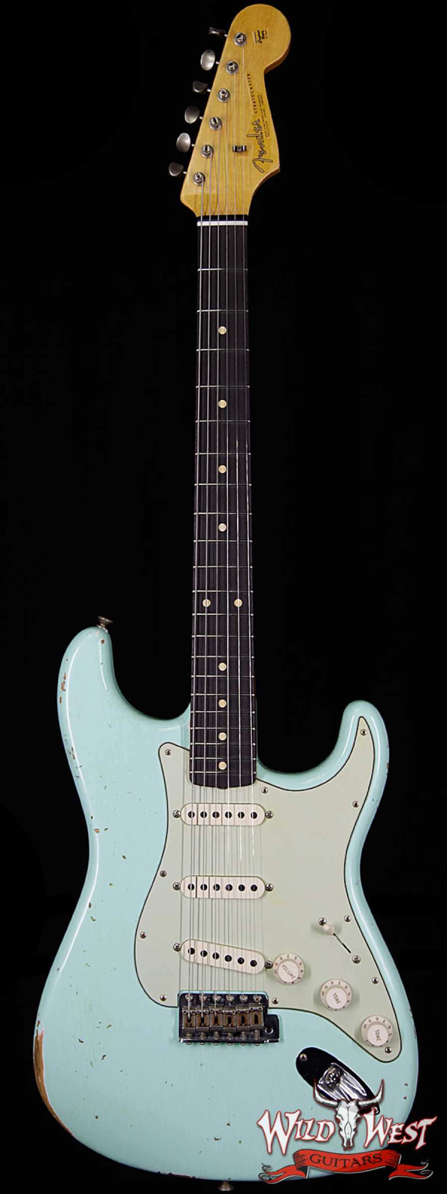 fendercs-1963stratocasterrelic-sfg-r89547-main__wwg_large.jpg Fender Custom Shop Collection 1963 Stratocaster Relic Sort of Dark AAA Rosewood Fretboard Surf Green - Image 1
