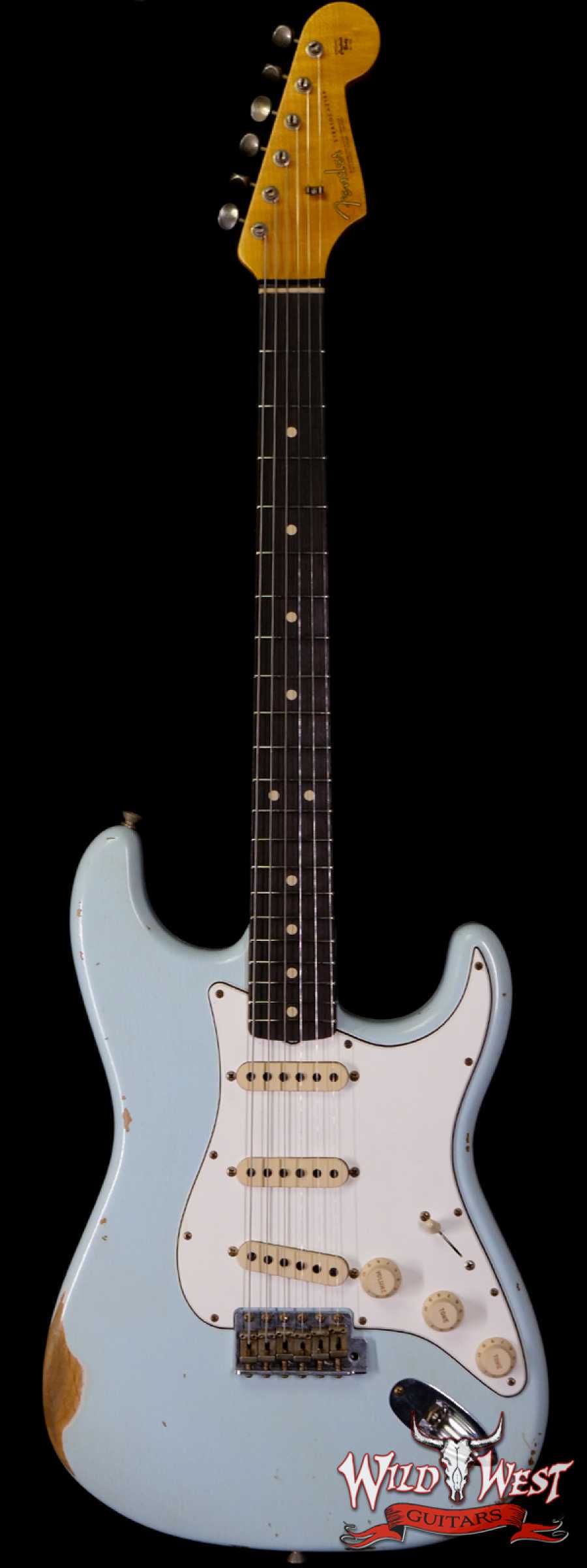 fendercs-1963stratrelicsbl-r107111-main__wwg_large.jpg Fender Custom Shop 1963 Stratocaster Relic AAA Rosewood Board with Quartersawn Maple Neck Sonic Blue - Image 1