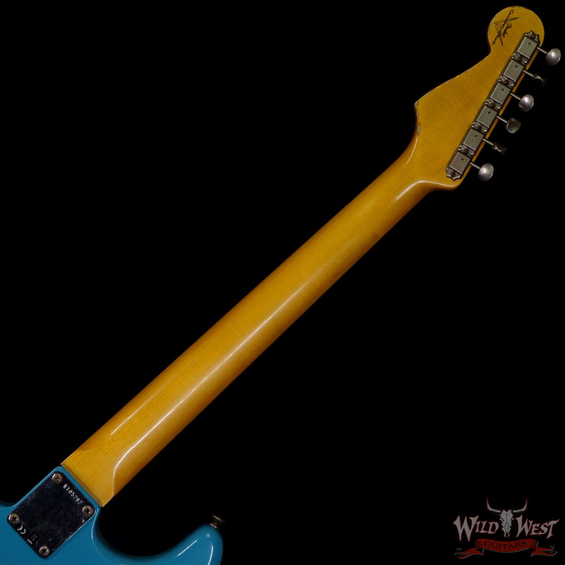 fendercs-1963stratrelicttq-r105282-nb__wwg.jpg Fender Custom Shop 1963 Stratocaster Relic AAA Rosewood Board with Quartersawn Maple Neck Taos Turquoise - Image 5