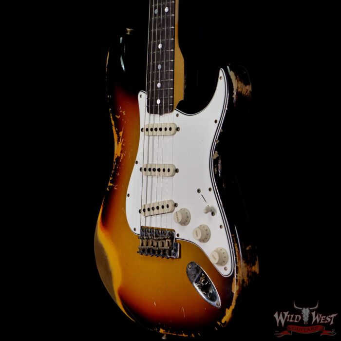 Fender Custom Shop 1969 Stratocaster Heavy Relic Reverse Matching Color Headstock 3 Tone Sunburst - Image 2