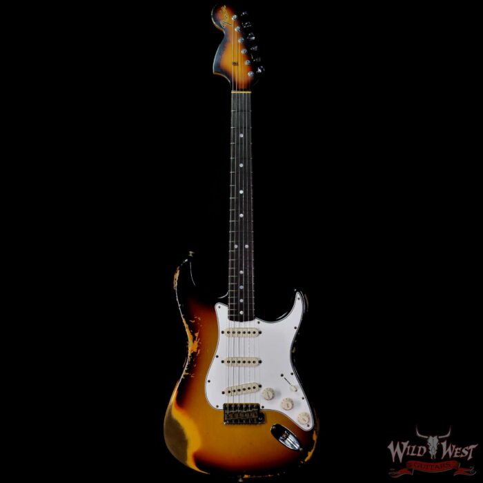 Fender Custom Shop 1969 Stratocaster Heavy Relic Reverse Matching Color Headstock 3 Tone Sunburst - Image 3