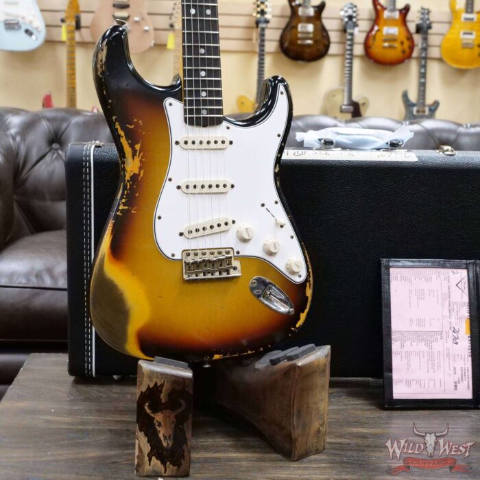 Fender Custom Shop 1969 Stratocaster Heavy Relic Reverse Matching Color Headstock 3 Tone Sunburst - Image 8