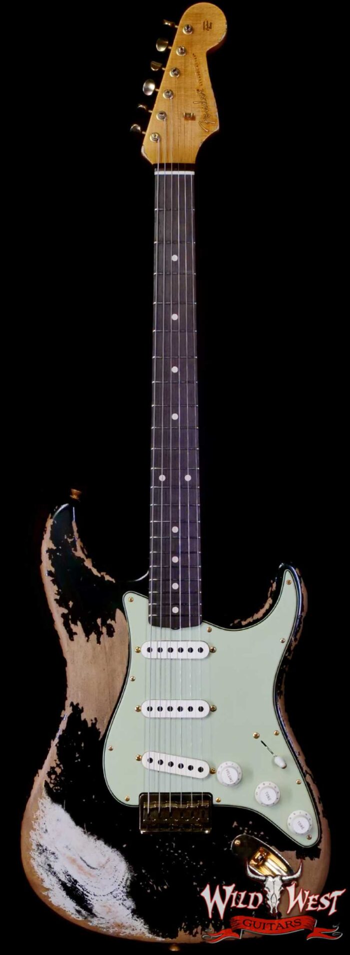 Fender Custom Shop Wild West Guitars 25th Anniversary 1960 Stratocaster Hardtail Madagascar Rosewood Fretboard Heavy Relic Black 7.25 LBS - Image 1