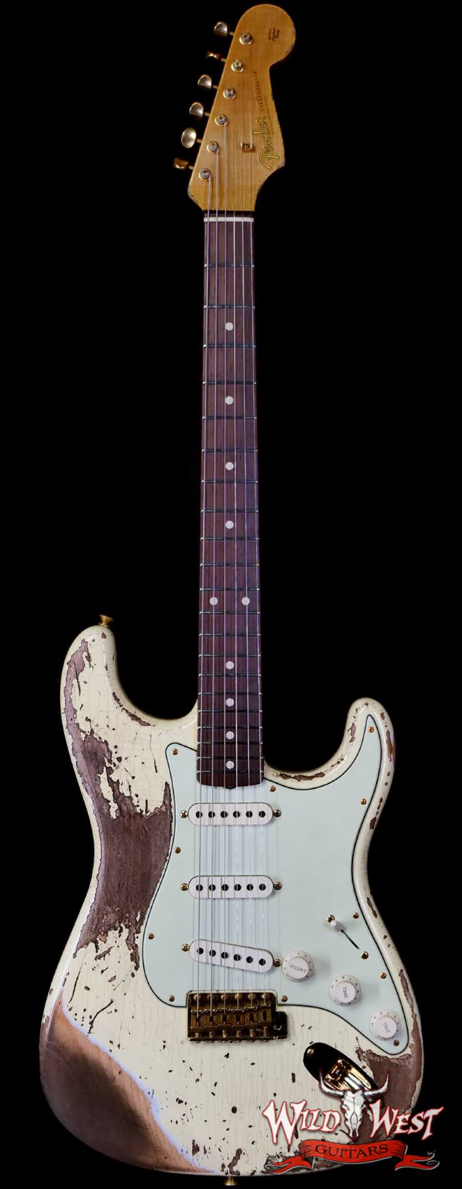 fendercs-25th60st-r134655-main__wwg_large.jpg Fender Custom Shop Wild West Guitars 25th Anniversary 1960 Stratocaster Madagascar Rosewood Fretboard Heavy Relic Vintage White 7.75 LBS - Image 1