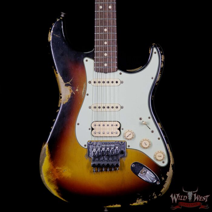 2015 Fender Custom Shop 1960 Stratocaster Relic HSS Floyd Rose Rosewood Fretboard 3 Tone Sunburst - Image 3