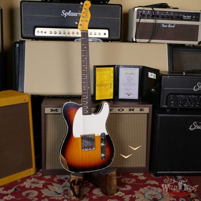 Fender Custom Shop 60’s Esquire Relic (Telecaster Custom) AAA Rosewood Slab Board 3 Tone Sunburst - Image 6